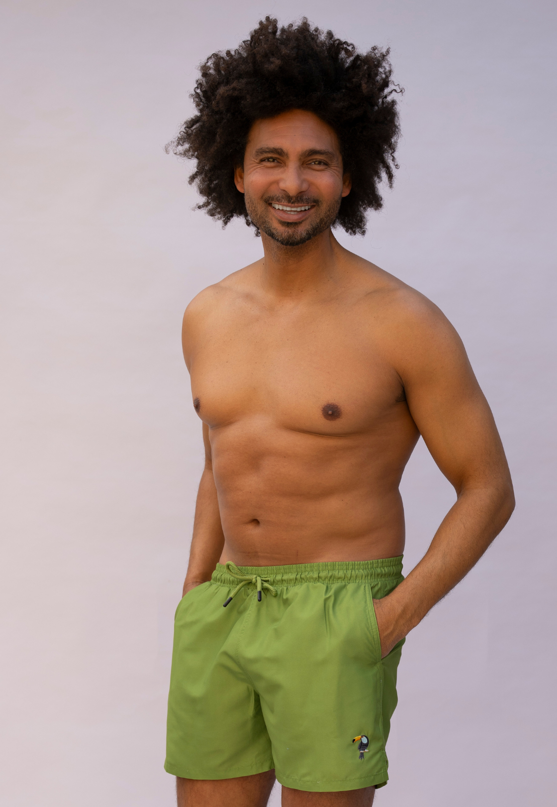 Tucan Green Plain Father & Son Swim Trunks