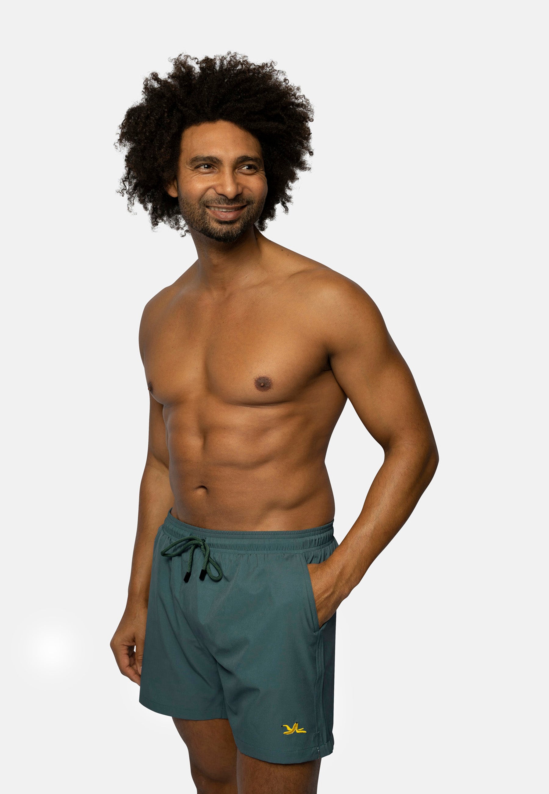 Banana Green Plain Father & Son Swim Trunks