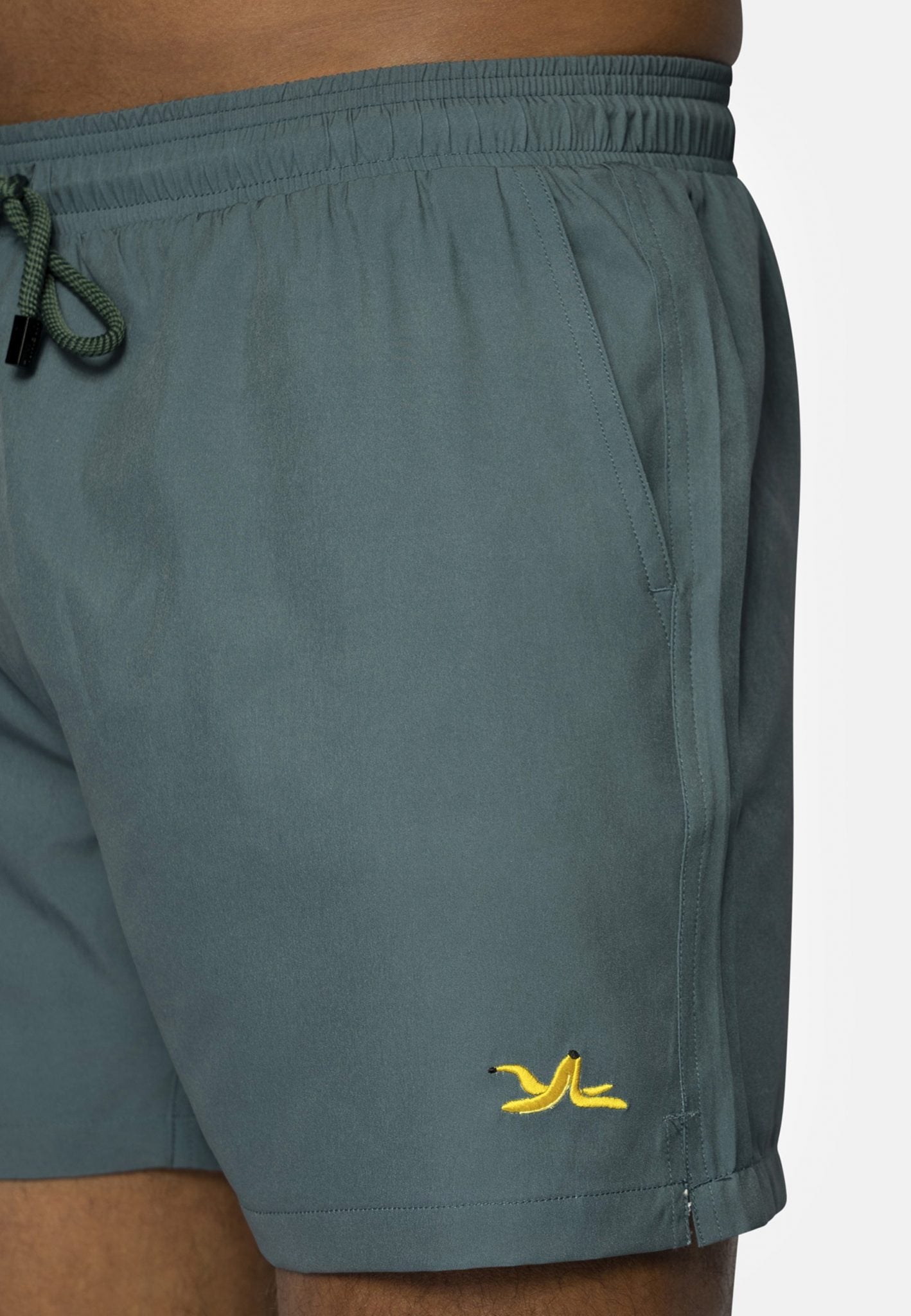 Banana Green Plain Father & Son Swim Trunks